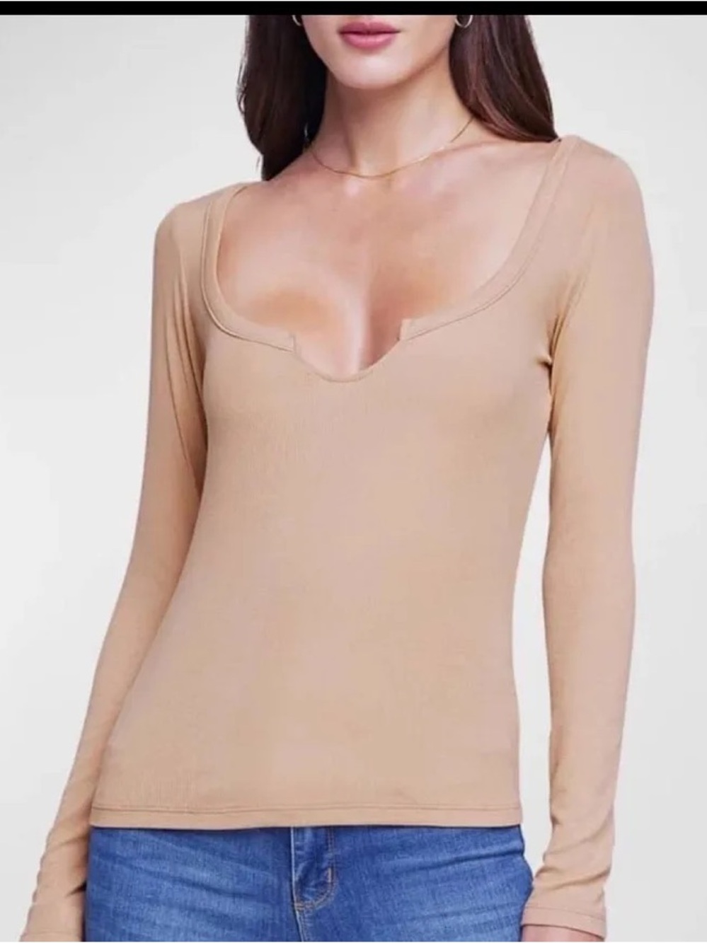 L'AGENCE Neutral Dorothy Ribbed Long Sleeve Top in Praline Tan